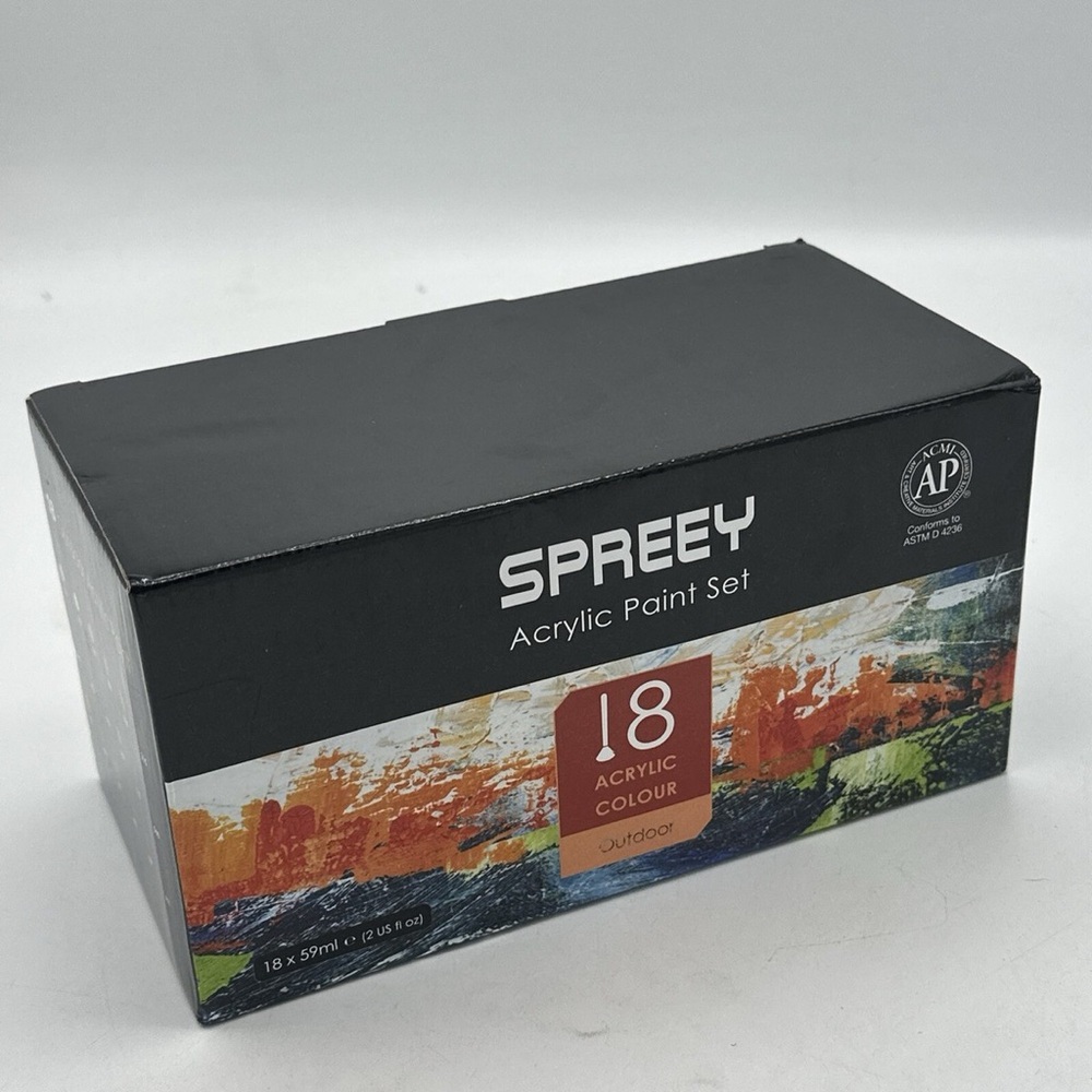 SPREEY Acrylic Paint Set of 18 Colors Large 18×59ml (2 oz) BNIB